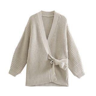 Long Sleeve V-neck Tie-waist Cardigan