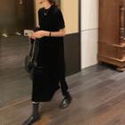 Velvet Short-sleeve Dress Black - One Size