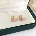 Antler Bead Stud Earring 1 Pair - Earrings - Gold & Pink - One Size