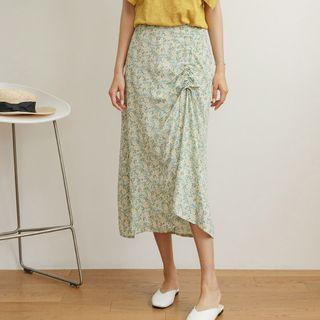 Drawstring Long Floral Skirt