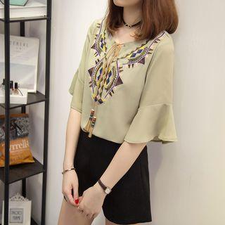 Embroidered Chiffon Elbow-sleeve Top