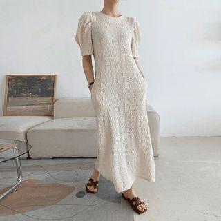 Puff-sleeve Textured Maxi Dress