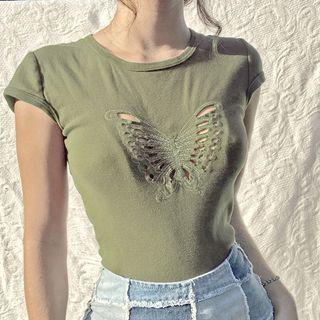 Short-sleeve Butterfly Cutout Crop T-shirt