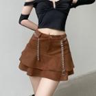 Faux Suede Tiered Mini A-line Skirt