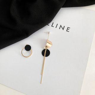 Non-matching Metal & Faux Pearl Dangle Earring Silver Needle - Gold & Black - One Size
