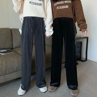 Fleece-lined Pleuche Straight-cut Pants