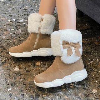 Faux Leather Ribbon Platform Mid-calf Snow Boots