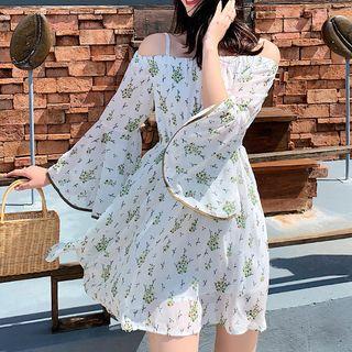 Long-sleeve Cold Shoulder Floral Mini Dress