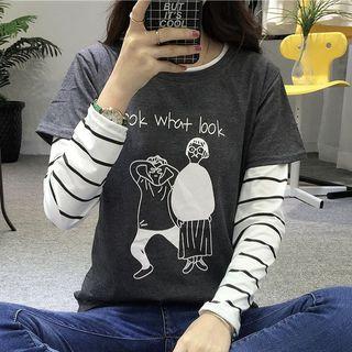 Set: Printed Short-sleeve T-shirt + Long-sleeve T-shirt