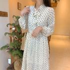 Long-sleeve Dotted A-line Dress Almond - One Size