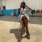 Set: Round-neck Slit-side T-shirt Dress + Bag