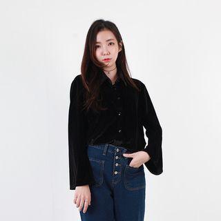 Wide-sleeve Velvet Blouse