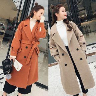 Double-breasted Notched-lapel Embroidered Coat