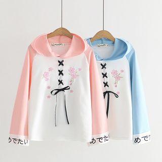 Floral Embroidery Character Hoodie
