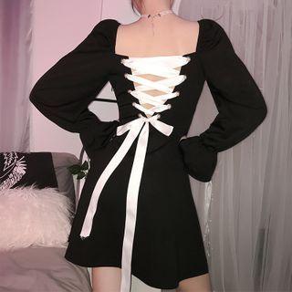 Lace-up Back Long-sleeve Mini A-line Dress