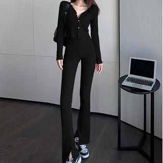 Plain Cardigan / Boot-cut Pants