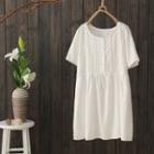 Short-sleeve Embroidered A-line Dress White - One Size