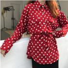 Tie-waist Dotted Print Blouse