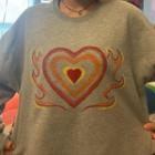Long-sleeve Crew-neck Heart Print Sweater