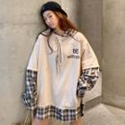 Mock Two-piece Letter Print Plaid Hoodie