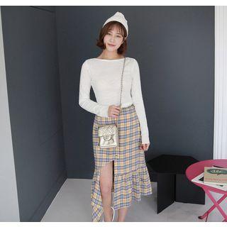 Long-sleeve Faux-pearl Button T-shirt