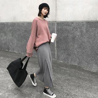 High-waist Slited Knit Skirt