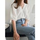 Beribboned Puff-sleeve Laced Blouse