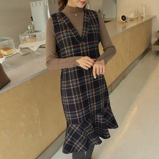 Wool Blend Plaid Pinafore Dress