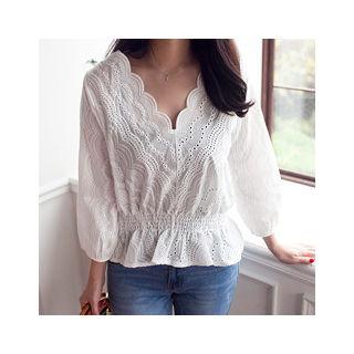 Scallop-neckline Eyelet-lace Top
