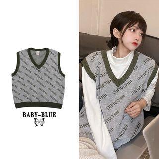 Lettering Jacquard Sweater Vest M34 - Gray - One Size