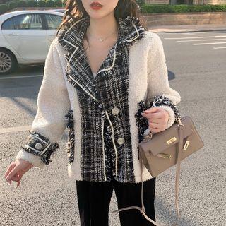 Fleece Panel Plaid Single-breasted Jacket