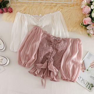 Off Shoulder Pleated Puff-sleeve Top