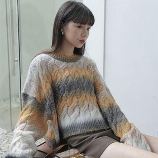 Gradient Cable Knit Cropped Sweater