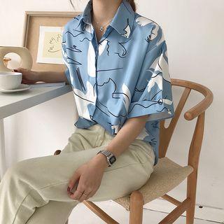 Short-sleeve Printed Shirt Blue - One Size