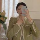 Long-sleeve Plain Frill Trim Blouse / Tweed Blazer