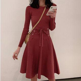 Long Sleeve Tie-waist Knit A-line Dress