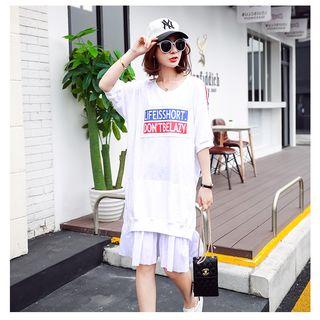 Lettering Elbow Sleeve 3/4 Sleeve Pullover Dress