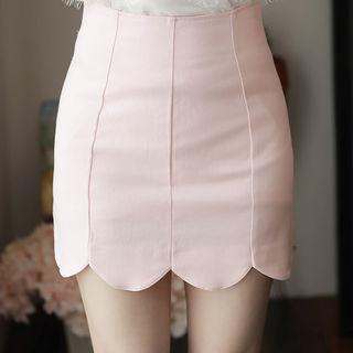 Zip-back Scallop-hem Mini Skirt