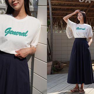 Puff-sleeve Letter Sweatshirt Ivory - One Size