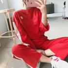 Set: Smile-appliqu  T-shirt + Contrast-trim Sweatpants