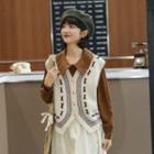 Flower Embroidered Knit Vest White - One Size