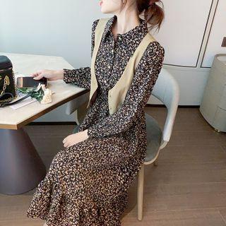 Long-sleeve Floral Collared Dress