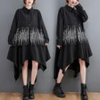 Long-sleeve Sequined Asymmetrical Shirtdress Black - One Size