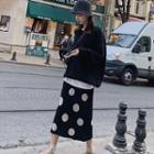 Dotted Print Slit Knit Fitted Skirt