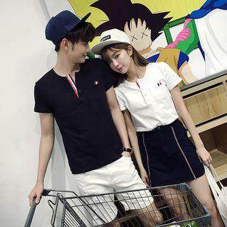 Couple Matching Split-neck Short-sleeve T-shirt