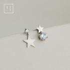Non-matching 925 Sterling Silver Rhinestone Star Dangle Earring 1 Pair - Silver - One Size