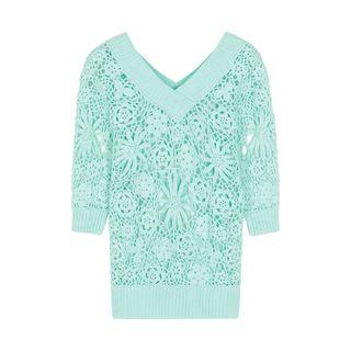 Elbow Sleeve Crochet Knit Sweater