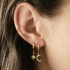 925 Sterling Silver Rhinestone Moon & Star Dangle Earring 1 Pair - Gold - One Size