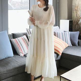 3/4-sleeve Midi Shift Chiffon Dress