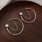 Faux Pearl Alloy Open Hoop Earring 1 Pair - Gold & White - One Size